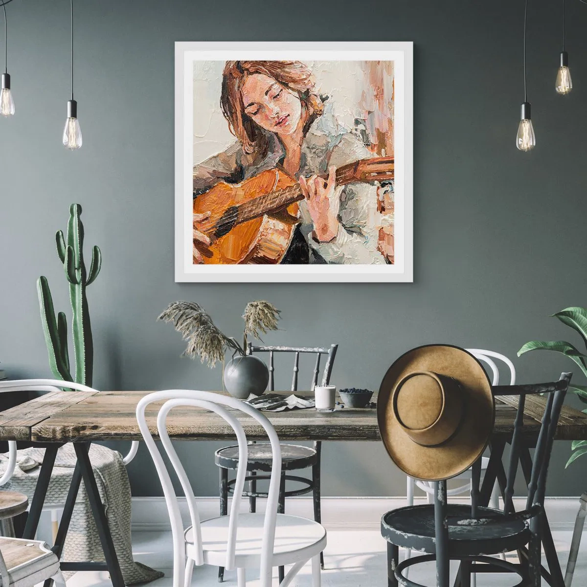 Affiche dans un cadre blanc - Poster - Concerto pour guitare et coeur de fille - 40x40 cm