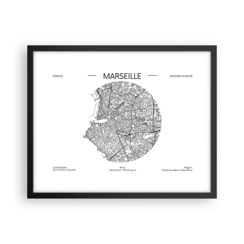 Affiche dans un cadre noir - Poster - Anatomie de Marseille - 50x40 cm