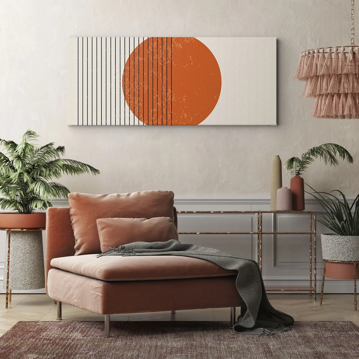 Impression sur toile - Image sur toile - Soleil minimaliste aux lignes géométriques - 160x50cm - Toujours le soleil - Décoration murale moderne pour le salon et la chambre ARTTOR