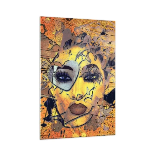 Impression sur verre - Image sur verre - Portrait abstrait d'une femme dans des tons jaune doré - 80x120cm - Beauté ensoleillée - Décoration murale moderne pour le salon et la chambre ARTTOR