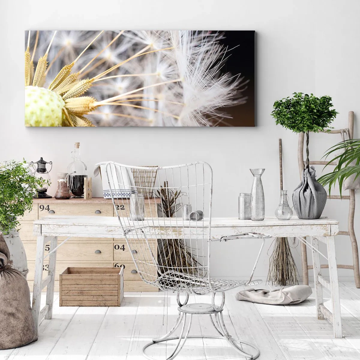 Impression sur toile - Image sur toile - Photographie macro d'un pissenlit aux graines délicates - 160x50cm - Juste avant le départ - Décoration murale moderne pour le salon et la chambre ARTTOR