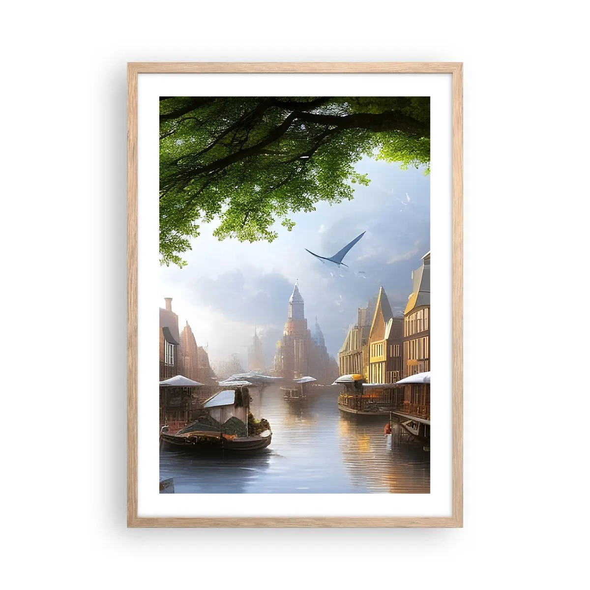 Affiche dans un chêne clair - Poster - Paysage urbain néerlandais - 50x70 cm