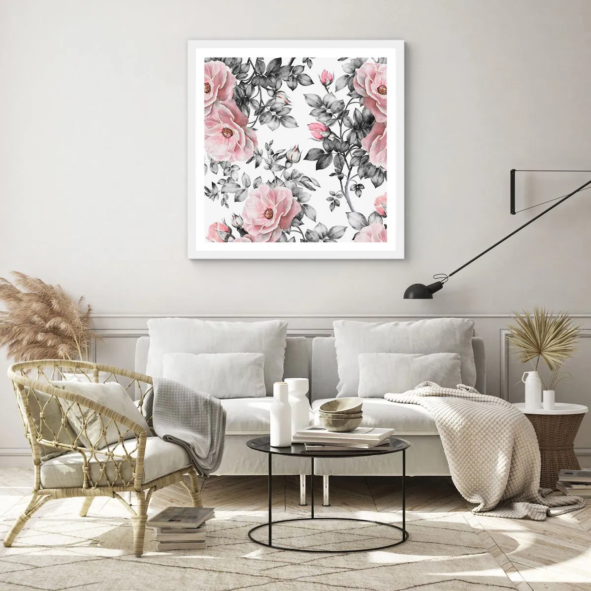 Affiche dans un cadre blanc - Poster - Se perdre dans les fleurs des roses - 30x30 cm