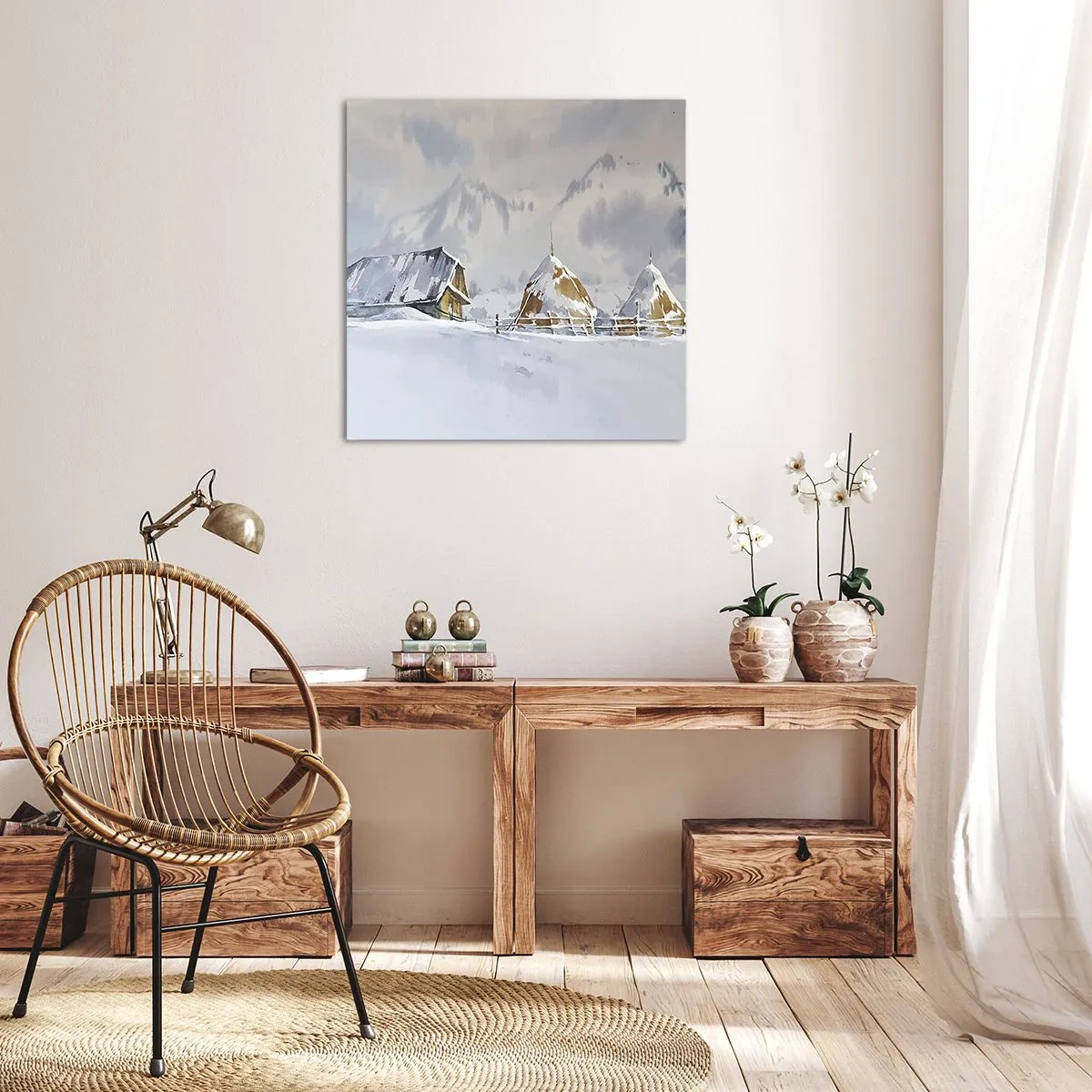 Impression sur toile - Image sur toile - Dans une vallée enneigée - 50x50 cm