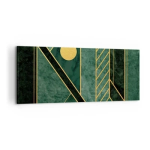 Impression sur toile - Image sur toile - Design géométrique vert et or avec un motif élégant - 120x50cm - Dynamique or et azur - Décoration murale moderne pour le salon et la chambre ARTTOR