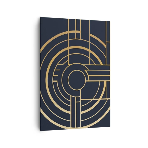 Impression sur toile - Image sur toile - Motif géométrique avec des lignes dorées - 70x100cm - Rotation des éléments - Décoration murale moderne pour le salon et la chambre ARTTOR