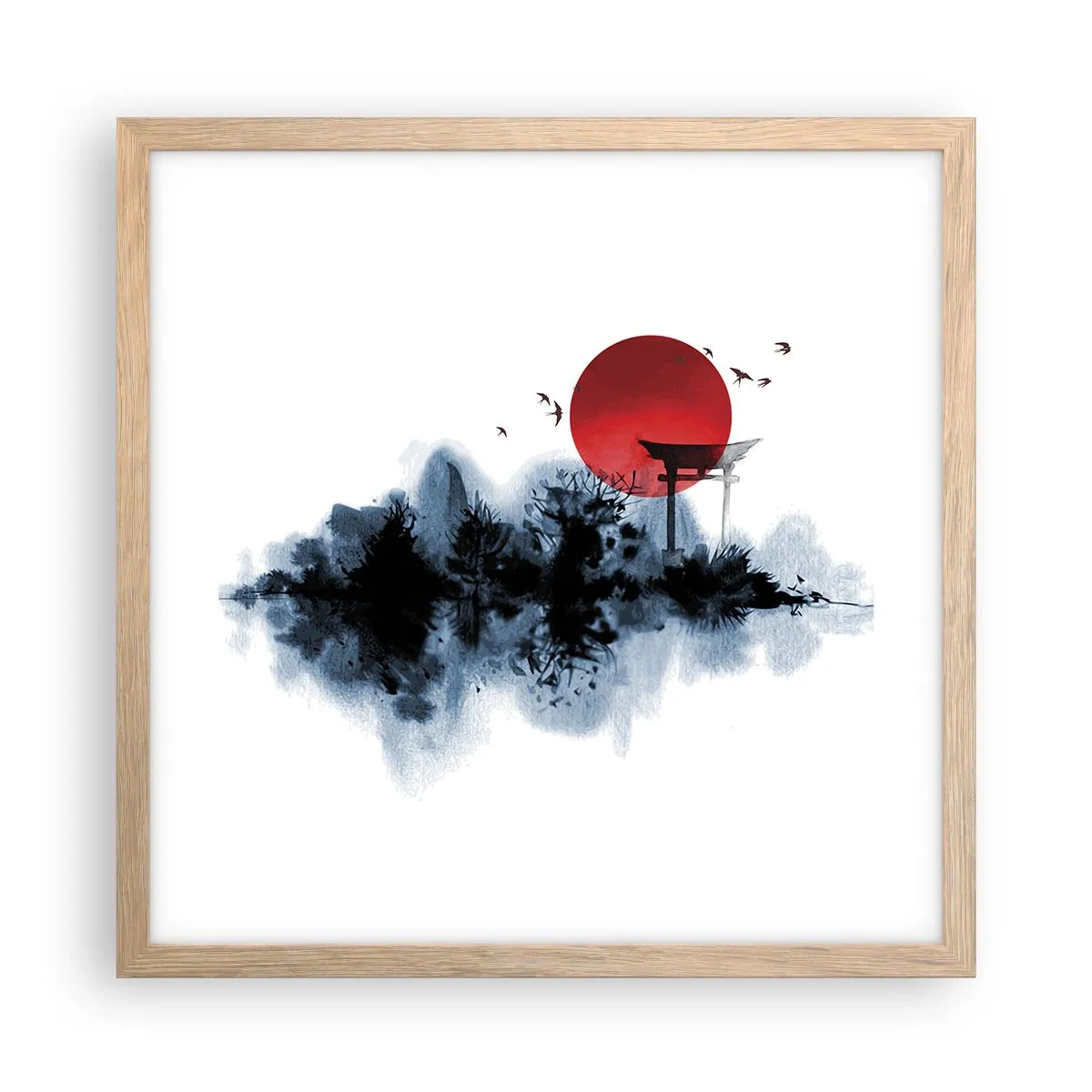 Affiche dans un chêne clair - Poster - Vue japonnaise - 40x40 cm