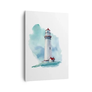 Impression sur toile - Image sur toile - Un phare sur un fond bleu aquarelle - 70x100cm - La douce sœur du bleu - Décoration murale moderne pour le salon et la chambre ARTTOR