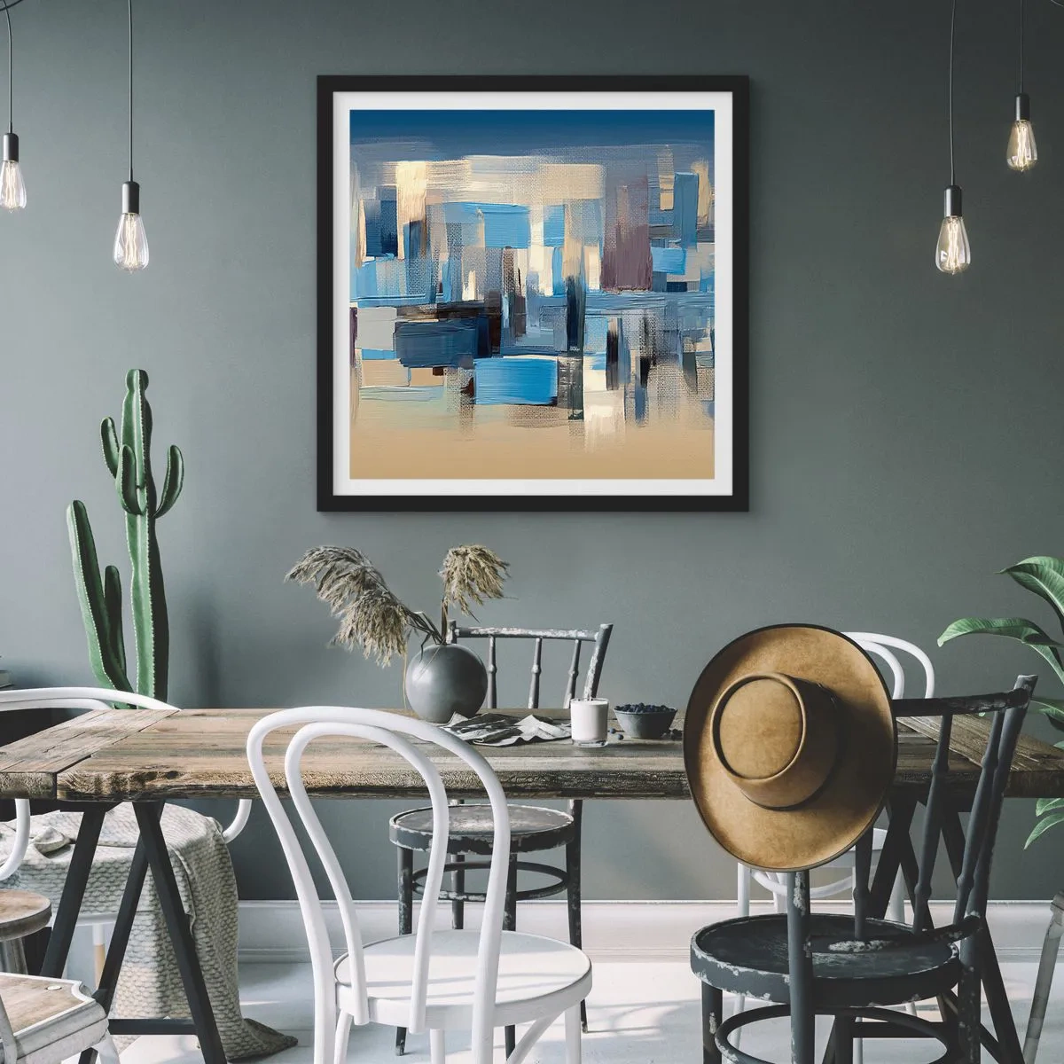 Affiche dans un cadre noir - Poster - Construction bleue - 40x40 cm