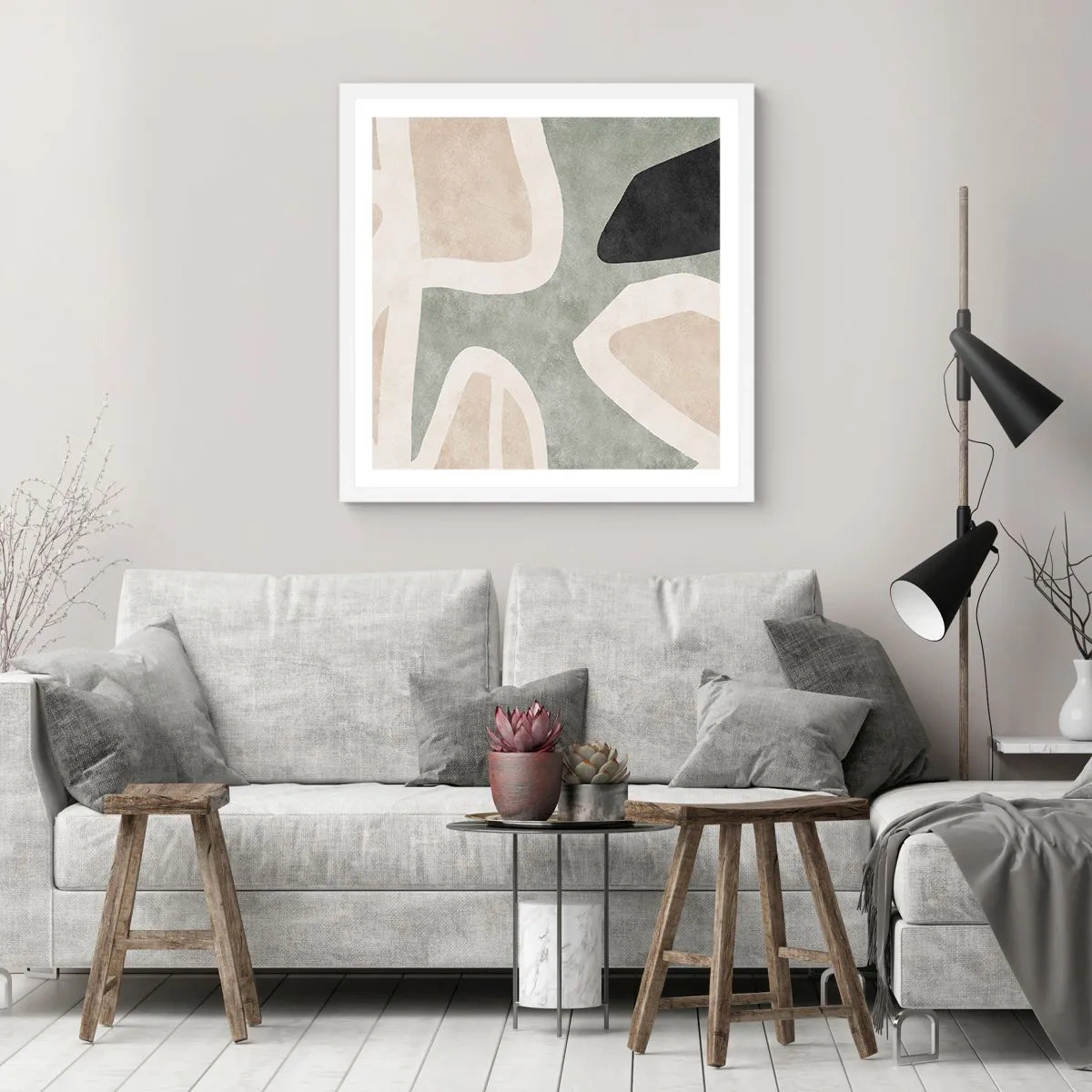 Affiche dans un cadre blanc - Poster - Composition pour motif noir - 40x40 cm