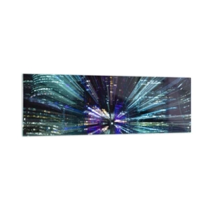 Impression sur verre - Image sur verre - Vue dynamique de la ville la nuit avec un effet de lumière - 160x50cm - Transition vers l'hyperespace - Décoration murale moderne pour le salon et la chambre ARTTOR