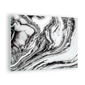 Impression sur verre - Image sur verre - Un motif abstrait dans des tons de noir et blanc ressemblant à des vagues. - 70x50cm - Au début, c'était le chaos - Décoration murale moderne pour le salon et la chambre ARTTOR