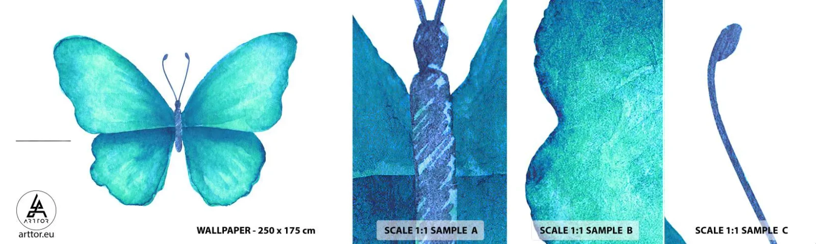 Échantillon de Papier Peint Autocollant Deluxe Sticker - Nature turquoise - Papillon, Pour les enfants, Graphique - 100x30 cm