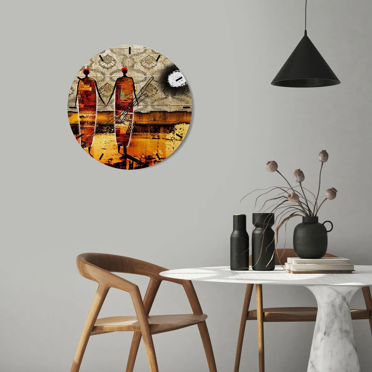 Horloge murale - Pendule murale - Composition ethnique aux couleurs de l'Afrique - 40x40 cm