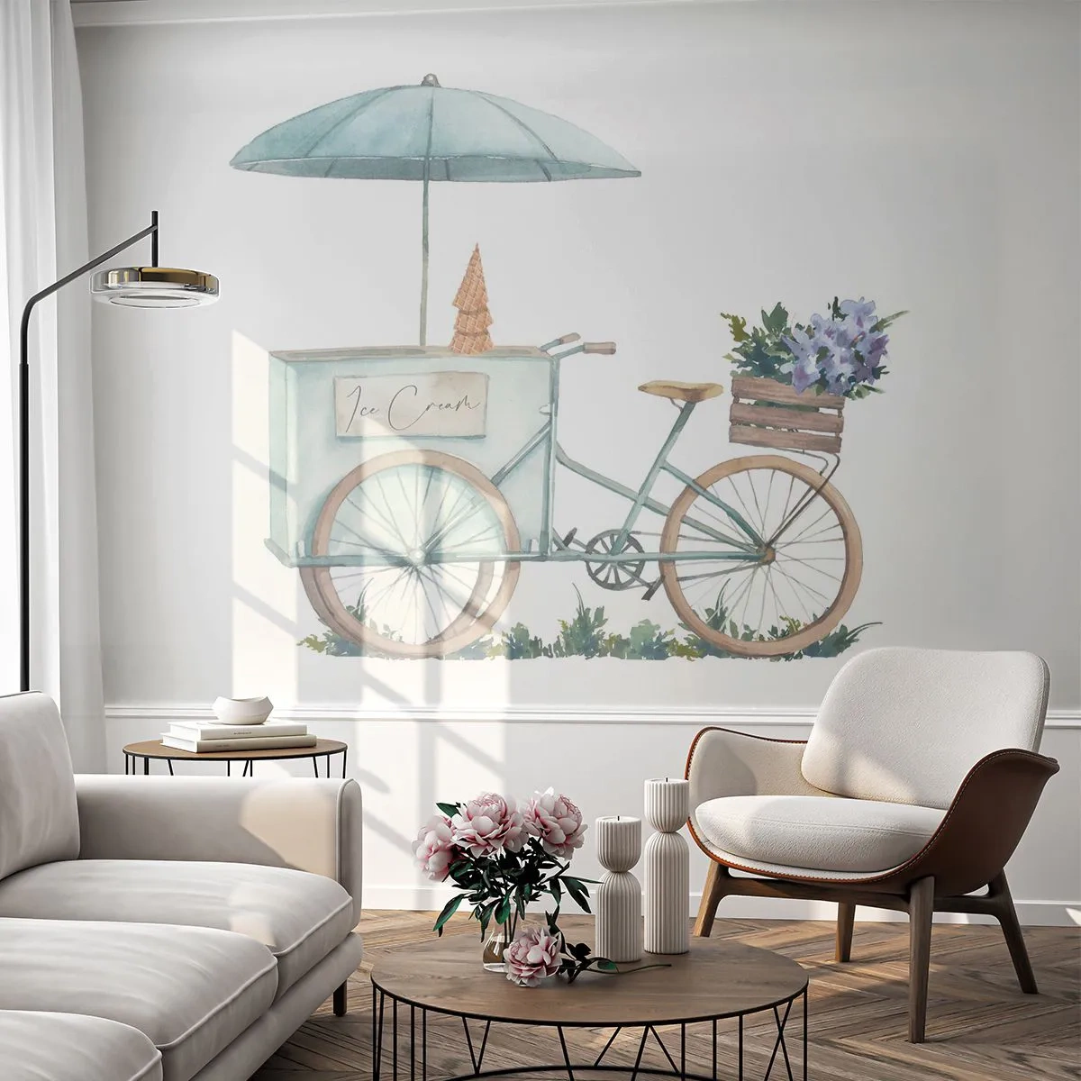 Papier Peint Photo Standard Eco - Doux souvenir d'été - Pastel, Glace, Vélo - 250x175 cm