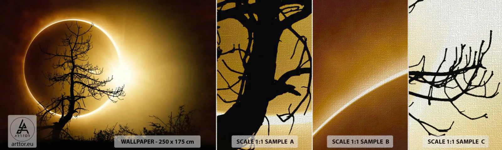 Échantillon de Papier Peint Premium Canvas - Éclipse totale - Éclipse, Arbre, Paysage - 100x30 cm