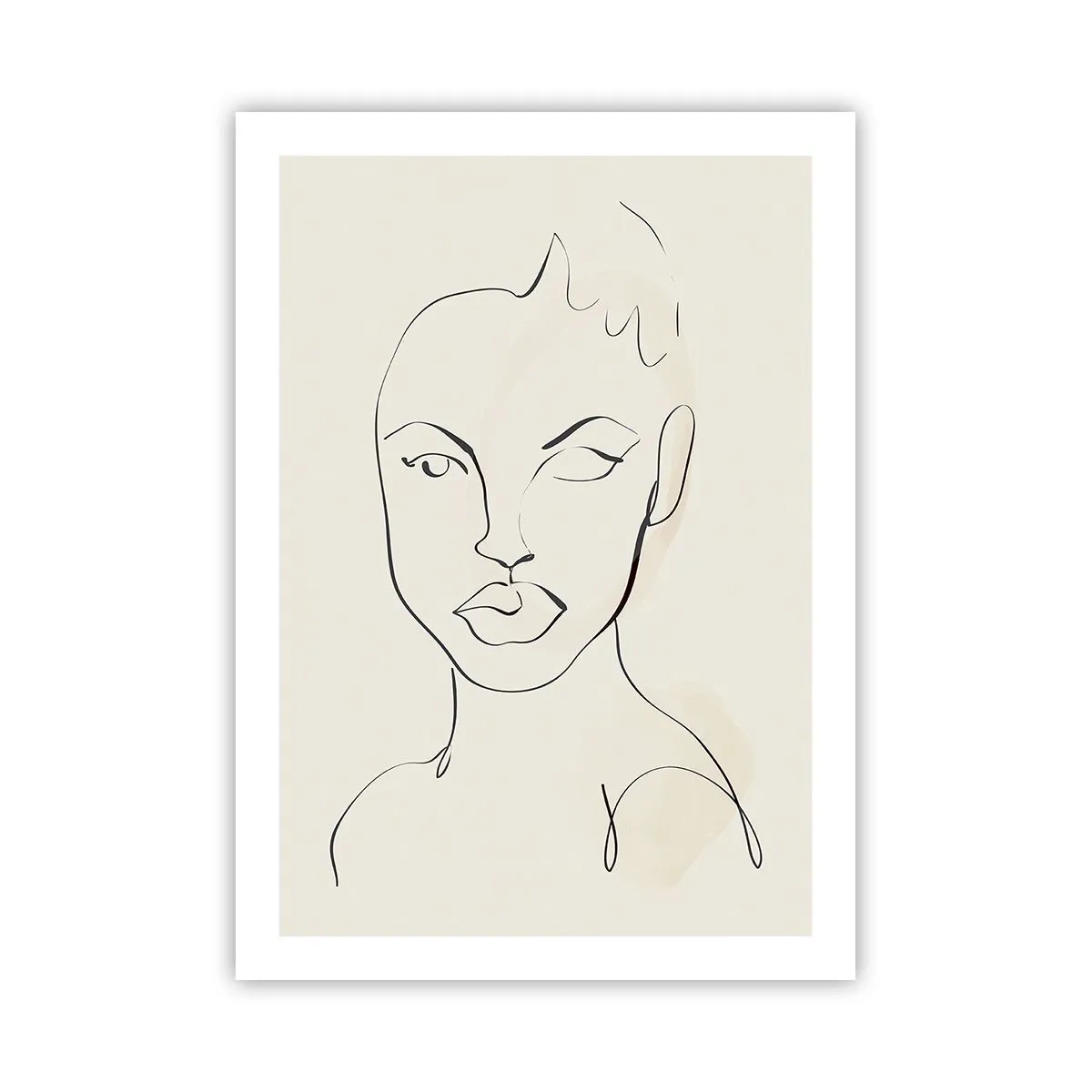 Affiche - Poster - Portrait de visage abstrait au trait - 50x70cm - Esquisse de la sensualité - Décoration murale moderne pour le salon et la chambre ARTTOR