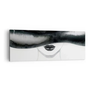 Impression sur toile - Image sur toile - Un portrait subtil d'une femme au visage couvert dans un style monochrome. - 140x50cm - Un mystère sensuel - Décoration murale moderne pour le salon et la chambre ARTTOR