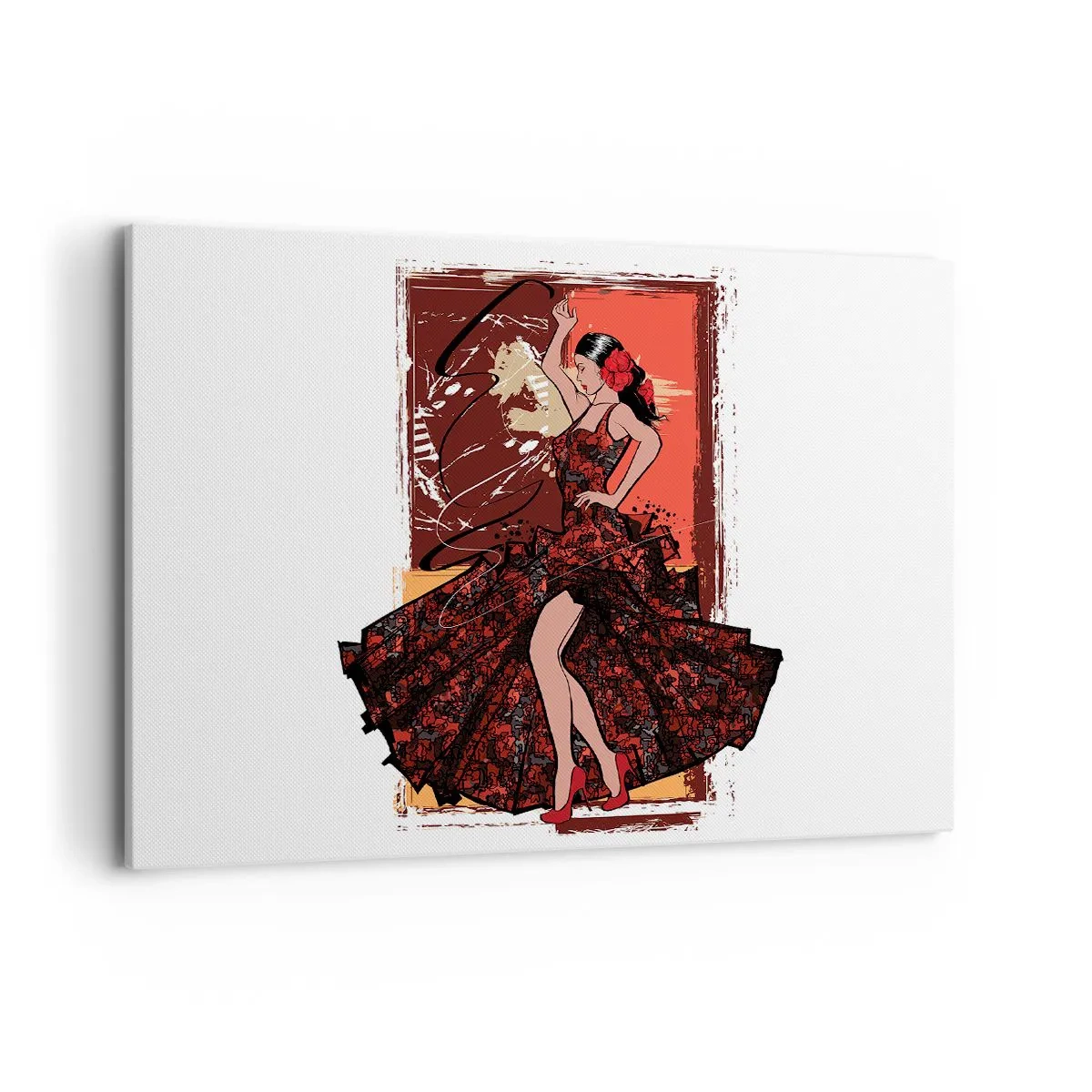 Impression sur toile - Image sur toile - Une danseuse en robe rouge et noire sur fond artistique - 100x70cm - Au rythme du cœur - Décoration murale moderne pour le salon et la chambre ARTTOR