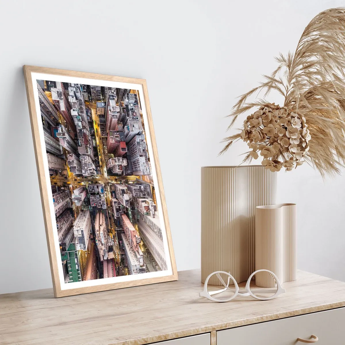 Affiche dans un chêne clair - Poster - Salutations de Hong-Kong - 30x40 cm