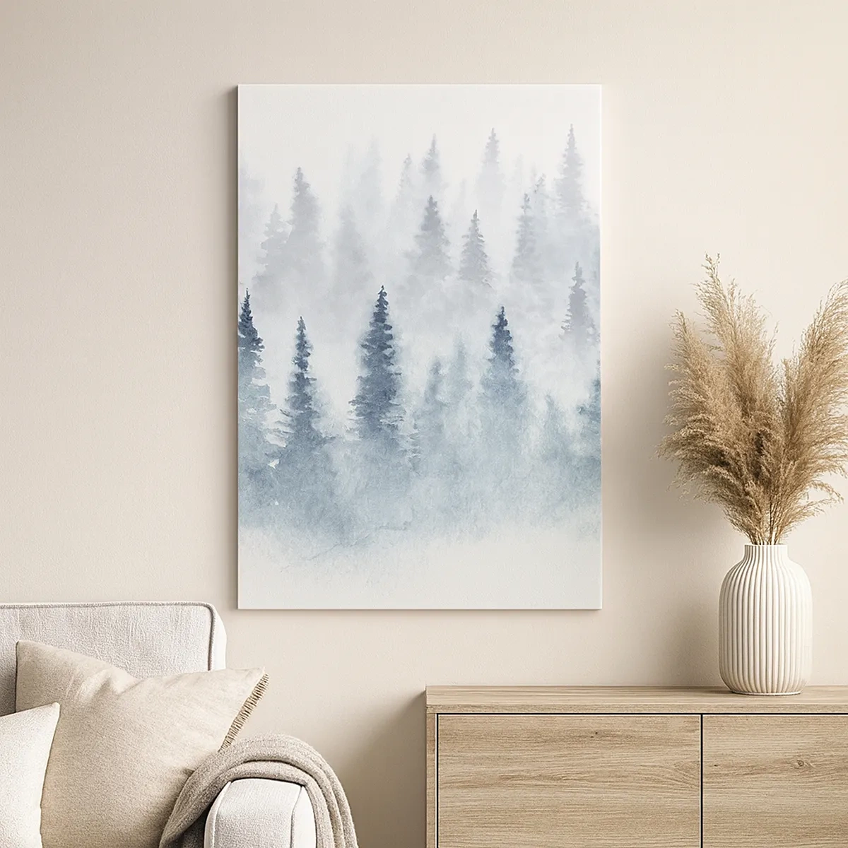 Impression sur toile - Image sur toile - Forêts de conifères baignées d'un brouillard délicat - 50x70cm - Enveloppé de brouillard - Décoration murale moderne pour le salon et la chambre ARTTOR