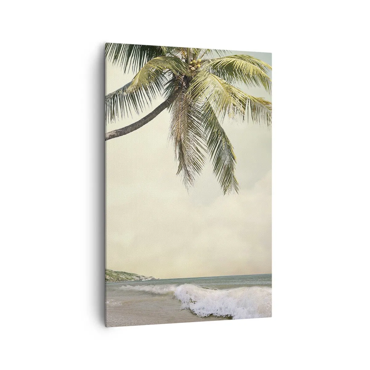 Impression sur toile - Image sur toile - Une plage avec des palmiers sur fond de mer calme - 80x120cm - Rêve tropical - Décoration murale moderne pour le salon et la chambre ARTTOR