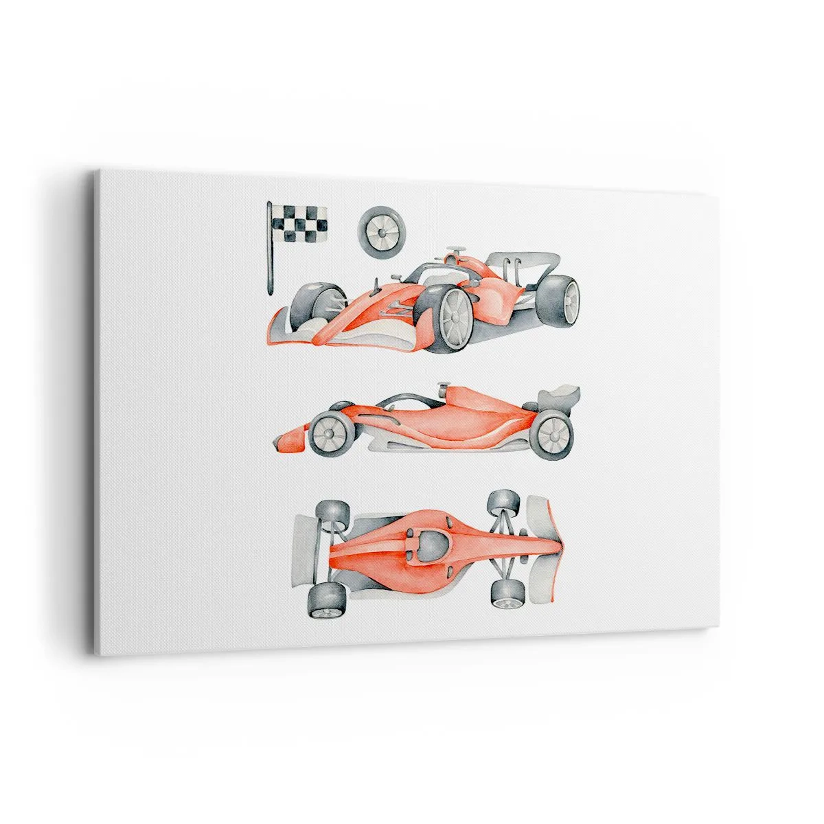 Impression sur toile - Image sur toile - Une voiture de course rouge avec un drapeau à damier - 120x80cm - poursuis ton rêve - Décoration murale moderne pour le salon et la chambre ARTTOR
