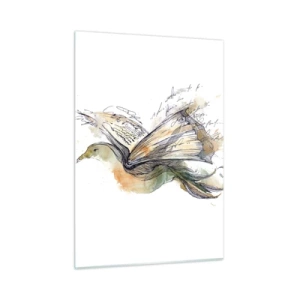 Impression sur verre - Image sur verre - Un oiseau d'un livre déroulé, une métaphore artistique de la connaissance - 50x70cm - Sur les ailes de la poésie - Décoration murale moderne pour le salon et la chambre ARTTOR