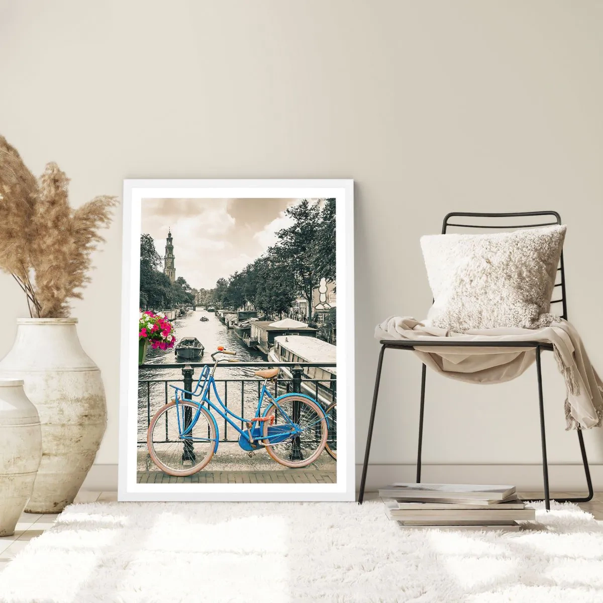 Affiche dans un cadre blanc - Poster - Couleurs de rue d'Amsterdam - 40x50 cm