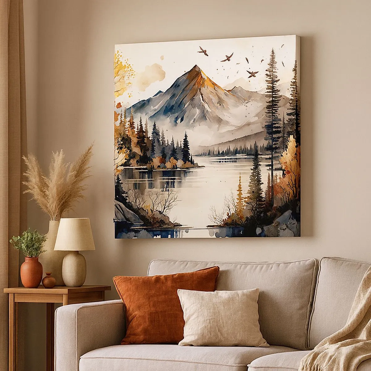 Impression sur toile - Image sur toile - Automne doré dans les montagnes - 30x30 cm