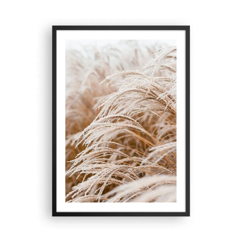 Affiche dans un cadre noir - Poster - Gros plan d'herbes givrées dans un paysage hivernal - 50x70cm - Prosternez-vous devant le soleil d'automne - Décoration murale moderne pour le salon et la chambre ARTTOR