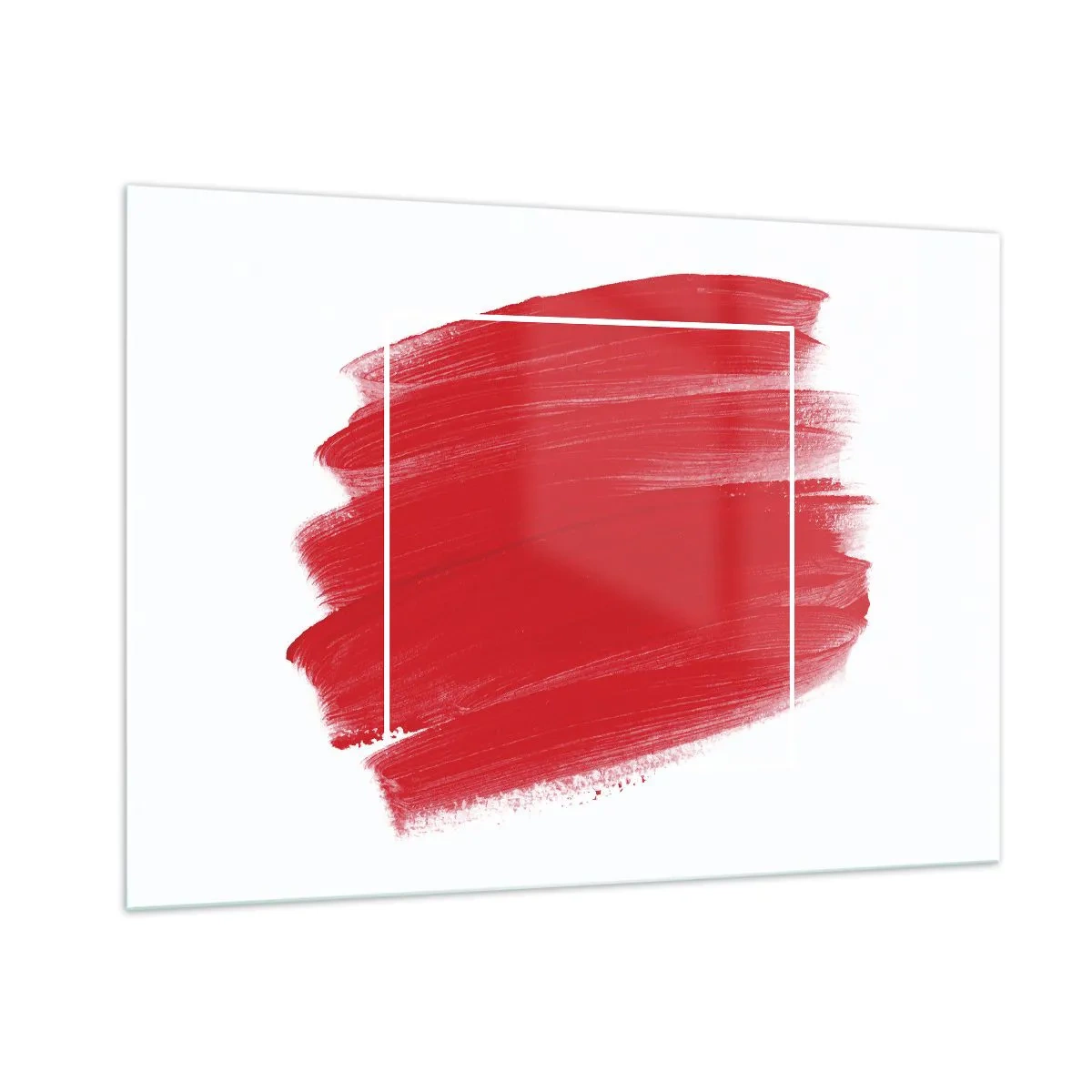 Impression sur verre - Image sur verre - Tache rouge abstraite avec un cadre blanc - 100x70cm - En dehors du cadre - Décoration murale moderne pour le salon et la chambre ARTTOR