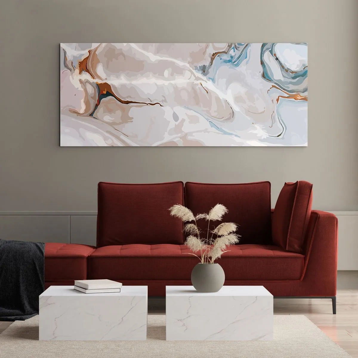 Impression sur verre - Image sur verre - Le bleu serpente sous le blanc - 100x40 cm