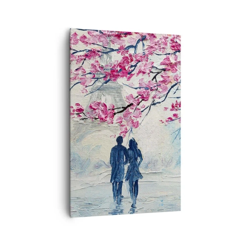 Impression sur toile - Image sur toile - Un couple sous des arbres roses en fleurs dans un cadre romantique - 80x120cm - Ballade romantique - Décoration murale moderne pour le salon et la chambre ARTTOR