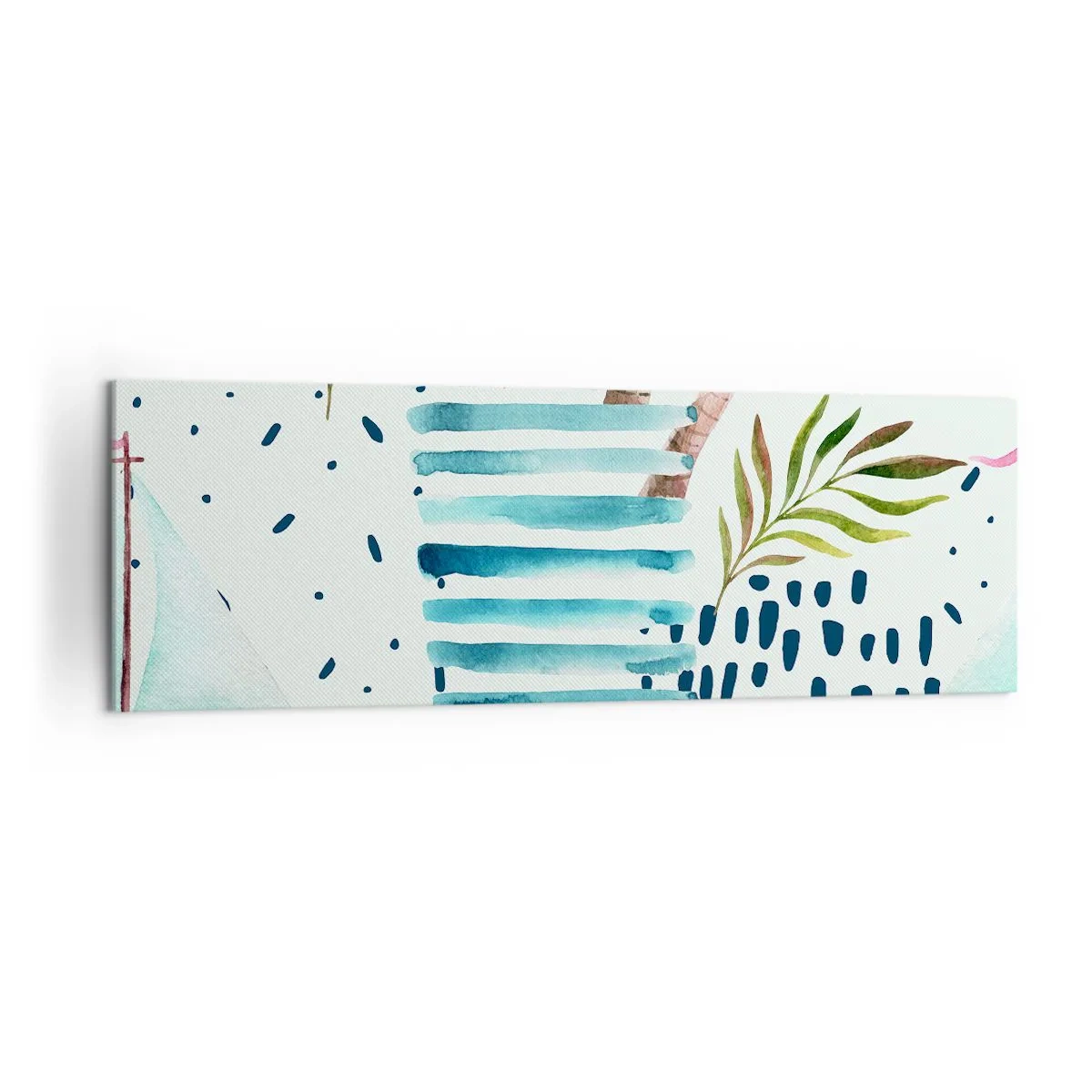 Impression sur toile - Image sur toile - Motif abstrait avec des palmiers et des accents nautiques - 160x50cm - Des vacances sous les palmiers - Décoration murale moderne pour le salon et la chambre ARTTOR