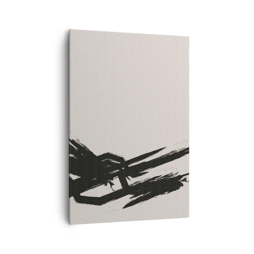 Impression sur toile - Image sur toile - Coups de pinceau dynamiques en noir sur fond clair - 70x100cm - Ruée imparable - Décoration murale moderne pour le salon et la chambre ARTTOR