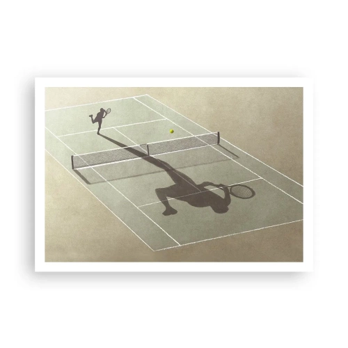 Affiche - Poster - L'ombre d'un joueur de tennis sur le court pendant un match de tennis - 100x70cm - Dépassement de soi - Décoration murale moderne pour le salon et la chambre ARTTOR
