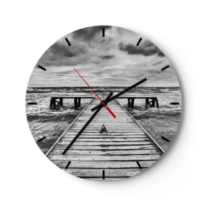 Horloge murale - Pendule murale - Une jetée en bois menant à la mer agitée sous un ciel nuageux - 30x30cm - J'attends que le vent, ça le chassera... - Décoration murale moderne pour le salon, la cuisine et la chambre ARTTOR