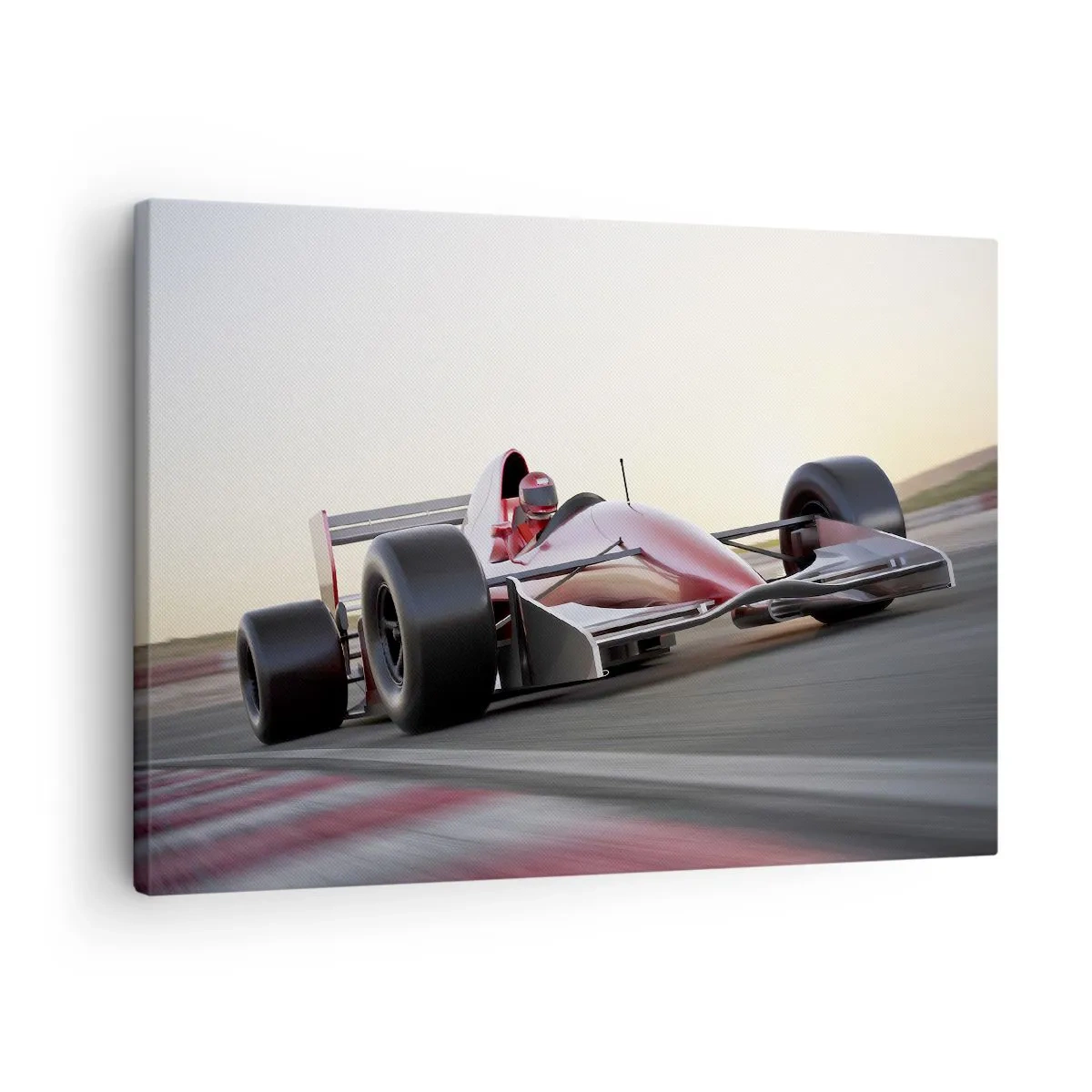 Impression sur toile - Image sur toile - Une voiture de Formule 1 rouge sur une piste de course en conduisant - 70x50cm - Toujours gagnant - Décoration murale moderne pour le salon et la chambre ARTTOR