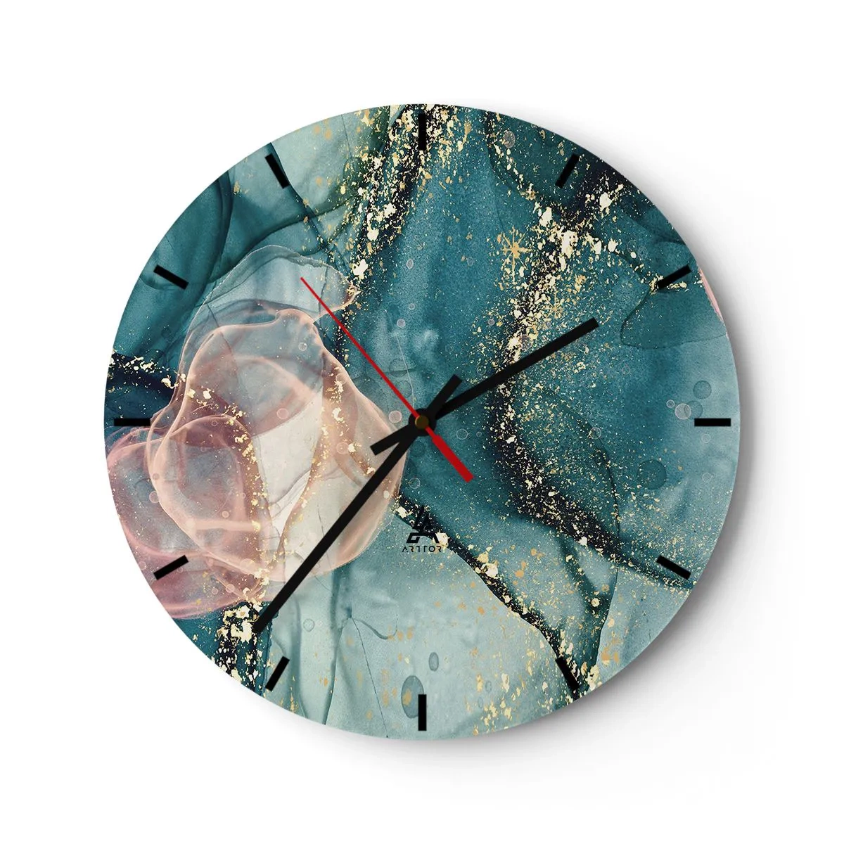Horloge murale - Pendule murale - Soie bleu, tulle rose - 40x40 cm