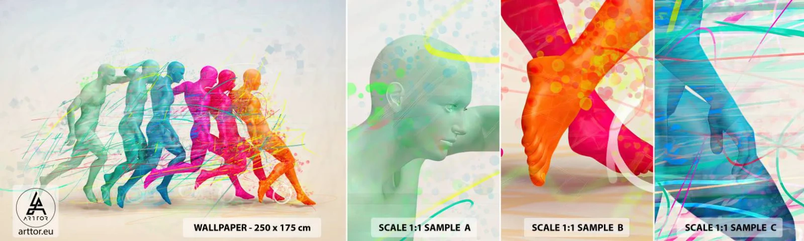 Échantillon de Papier Peint Autocollant Deluxe Sticker - Harmonie du mouvement - Abstraction, Homme, sport - 100x30 cm