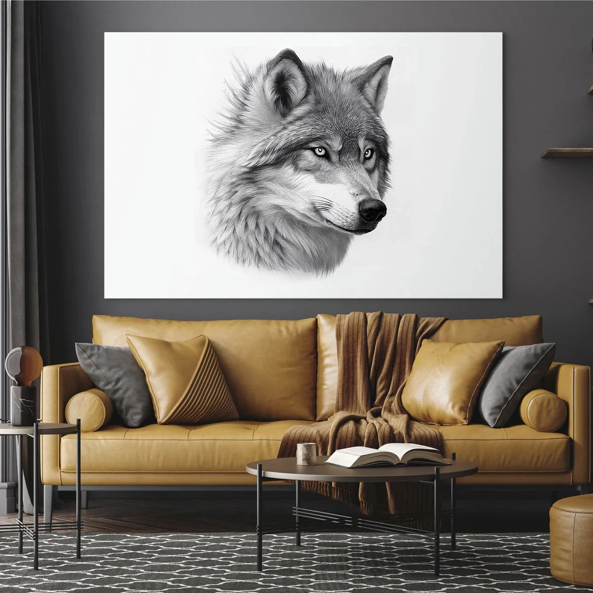Impression sur verre - Image sur verre - Portrait noir et blanc d'un loup au regard perçant - 120x80cm - Alpha – sans aucun doute - Décoration murale moderne pour le salon et la chambre ARTTOR