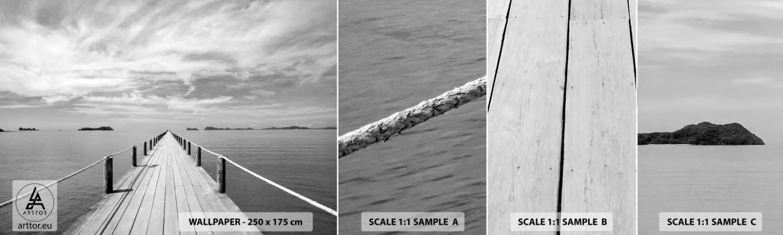 Échantillon de Papier Peint Autocollant Deluxe Sticker - Et peut-être un voyage... - Paysage, Mer, Pont de bois - 100x30 cm