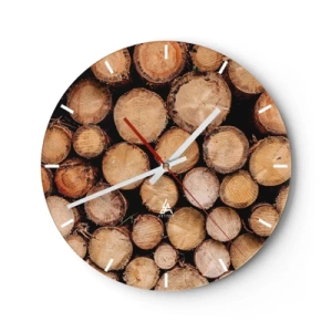 Horloge murale - Pendule murale - Troncs d'arbres coupés disposés dans une composition naturelle - 30x30cm - Nouveau commencement - Décoration murale moderne pour le salon, la cuisine et la chambre ARTTOR