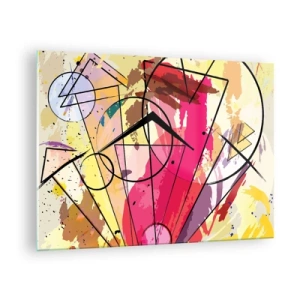 Impression sur verre - Image sur verre - Abstraction colorée avec des motifs et des lignes géométriques - 70x50cm - Explosion - Décoration murale moderne pour le salon et la chambre ARTTOR