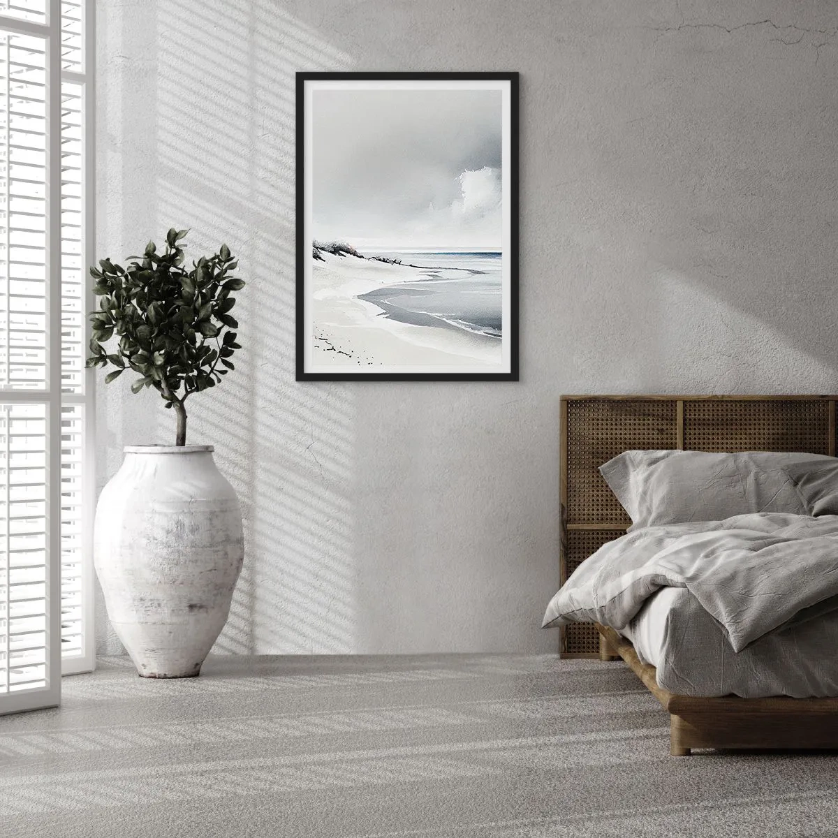 Affiche dans un cadre noir - Poster - Une plage minimaliste aux tons gris - 50x70cm - Ensemble depuis toujours - Décoration murale moderne pour le salon et la chambre ARTTOR