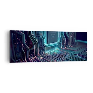 Impression sur toile - Image sur toile - Circuit imprimé technologique avec pistes lumineuses - 140x50cm - Je pense comme ça… - Décoration murale moderne pour le salon et la chambre ARTTOR
