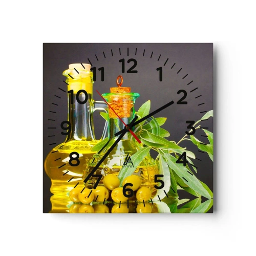 Horloge murale - Pendule murale - Nature morte aux olives et à l'huile d'olive - 30x30 cm