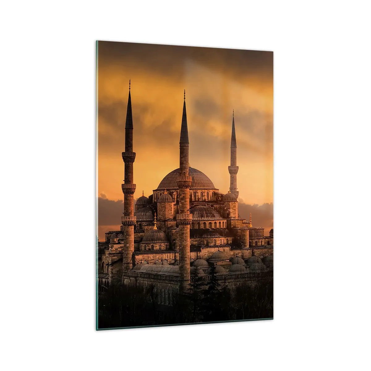 Impression sur verre - Image sur verre - La mosquée au coucher du soleil aux couleurs chaudes - 70x100cm - Dieu est grand - Décoration murale moderne pour le salon et la chambre ARTTOR