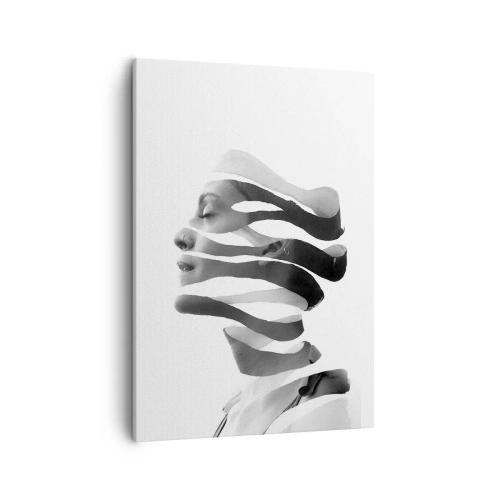 Impression sur toile - Image sur toile - Portrait noir et blanc d'une femme avec un effet rayé surréaliste - 50x70cm - Portrait surréaliste - Décoration murale moderne pour le salon et la chambre ARTTOR